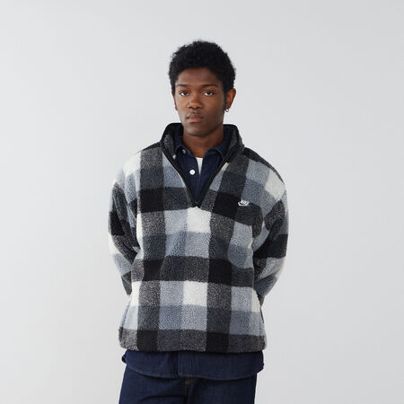 NIKE SWEAT HALF ZIP PLAID SHERPA BLACK/WHITE MEN