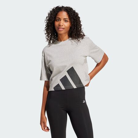 ADIDAS SPORTSWEAR T-shirt boyfriend logo oversize Essentials Medium Grey Heather / Black FEMME