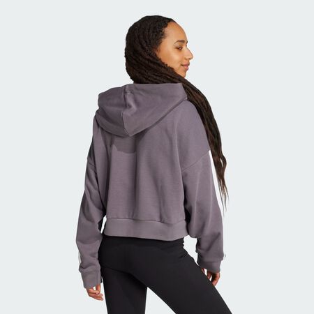 ADIDAS SPORTSWEAR Sweat-shirt à capuche zip 1/4 french terry 3 bandes Essentials Grey Strata / White FEMME