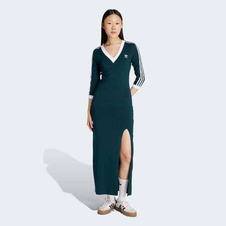 ADIDAS ORIGINALS Adicolor Classics 3-Stripes Maxi Dress Aurora Ivy / White WOMEN