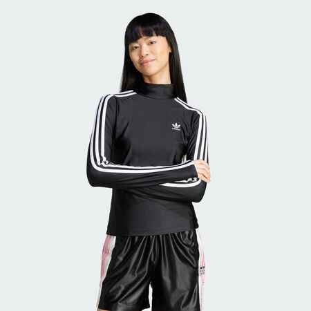 ADIDAS ORIGINALS T-shirt manches longues col cheminée 3 bandes Adicolor Black FEMME