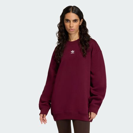 ADIDAS ORIGINALS Essentials Fleece Long Oversized Crew Sweatshirt Maroon WOMEN