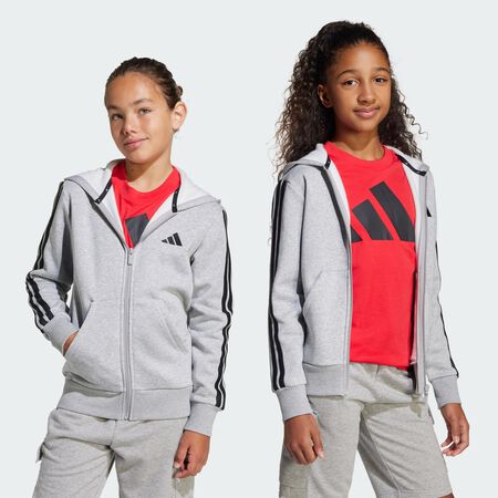 ADIDAS SPORTSWEAR Essentials Full-Zip Hoodie Kids Medium Grey Heather / Black JUNIOR