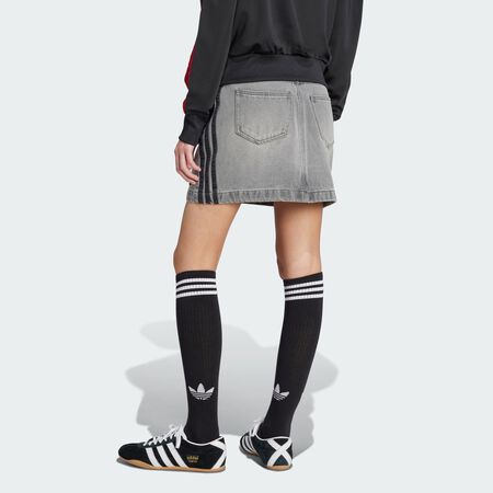 ADIDAS ORIGINALS Adicolor 3-Stripes Denim Mini Skirt Washed Grey Denim WOMEN