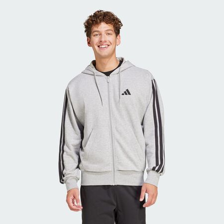 ADIDAS ORIGINALS Essentials 3-Stripes French Terry Full-Zip Hoodie Medium Grey Heather / Black MEN