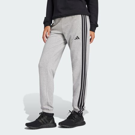 ADIDAS SPORTSWEAR Pantalon à revers French terry 3 bandes Essentials Medium Grey Heather / Black FEMME