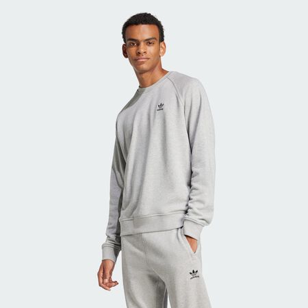 ADIDAS ORIGINALS Trefoil Essentials French Terry Crew Sweatshirt Medium Grey Heather MEN