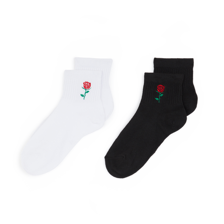 COURIR PACK QUARTER BRODERIE ROSE X2 BLANC/NOIR UNISEX