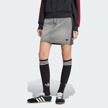 ADIDAS ORIGINALS Adicolor 3-Stripes Denim Mini Skirt Washed Grey Denim WOMEN