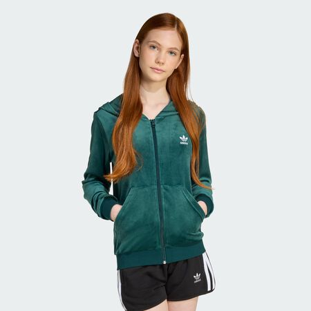 ADIDAS ORIGINALS Sweat-shirt à capuche zippé velours Aurora Ivy / White JUNIOR