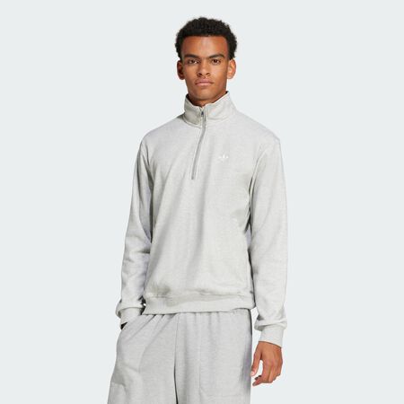ADIDAS ORIGINALS Sweat-shirt demi-zip gaufré Trèfle Essentials Medium Grey Heather HOMME