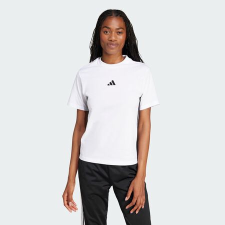 T-shirt coton 3 bandes Essentials : White / Black