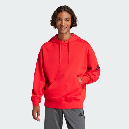 ADIDAS ORIGINALS Essentials Loose-Fit 3 Bar Logo French Terry Hoodie Pure Ruby / Black MEN