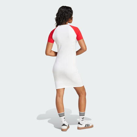 ADIDAS ORIGINALS Robe manches courtes raglan 3 bandes Adicolor White / Better Scarlet FEMME
