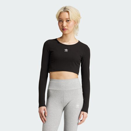 ADIDAS ORIGINALS T-shirt court et côtelé à manches longues Essentials Black FEMME