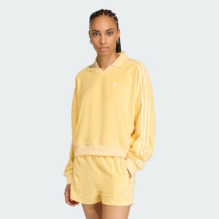 ADIDAS ORIGINALS TERRY TOWEL V NECK LONG SLEEVES Polo Shirt Orange Tint WOMEN