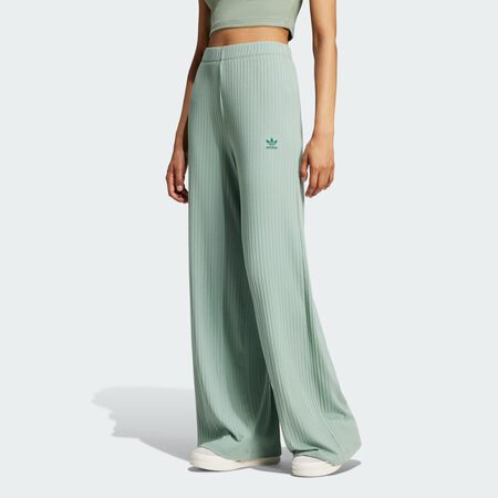 ADIDAS ORIGINALS Essentials Wide Rib Pants Silver Green WOMEN