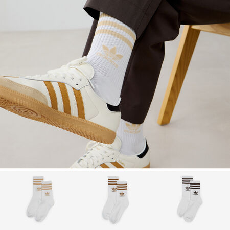 CHAUSSETTES X3 CREW 3 STRIPES : BLANC/BEIGE