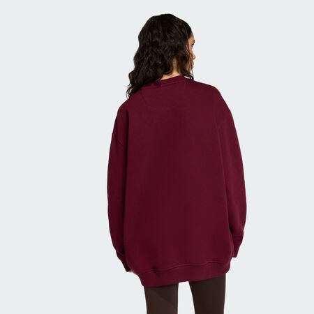 ADIDAS ORIGINALS Essentials Fleece Long Oversized Crew Sweatshirt Maroon WOMEN